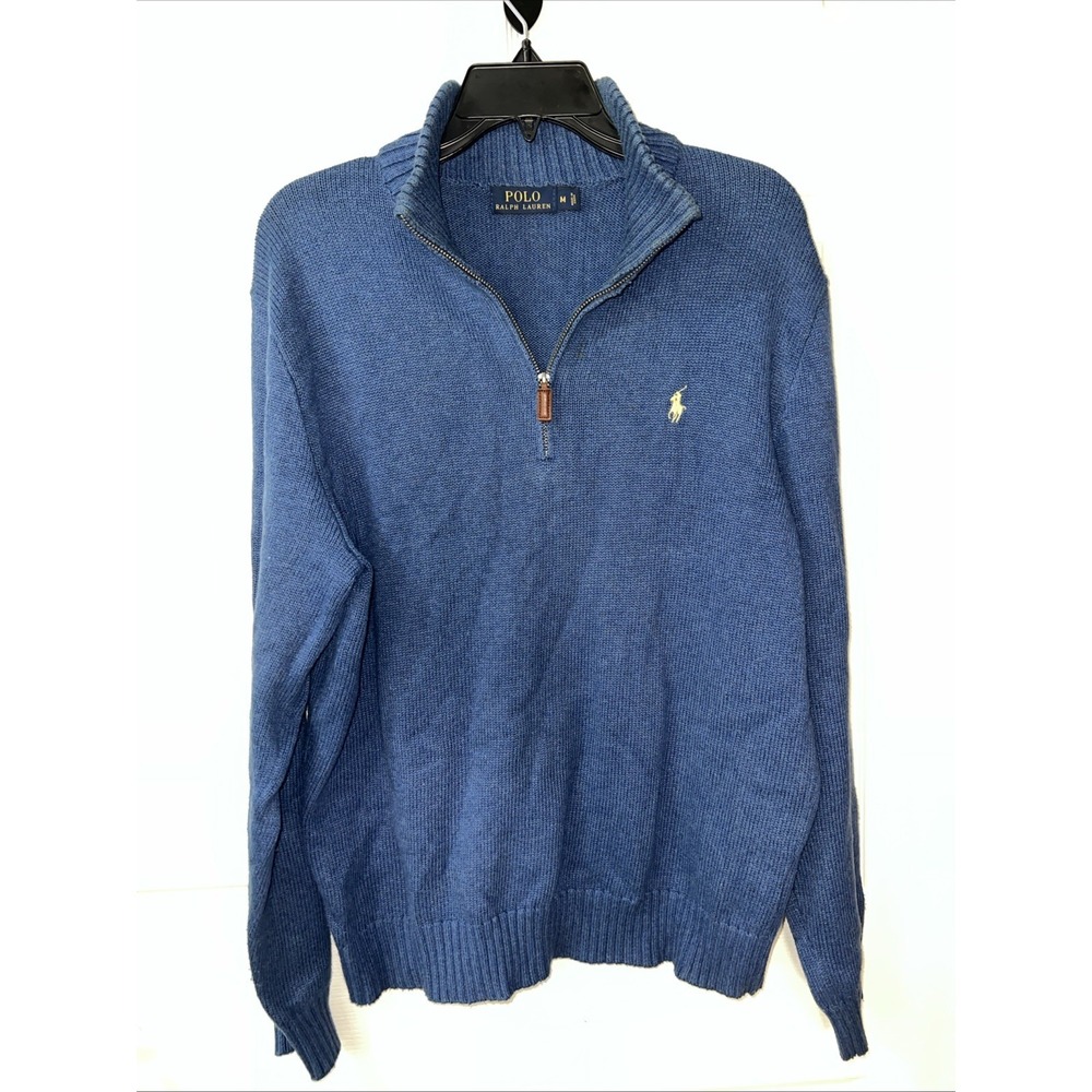 Polo Ralph Lauren Sweater Mens Medium Blue 1/4 Zip Knit Pony Preppy Ivy